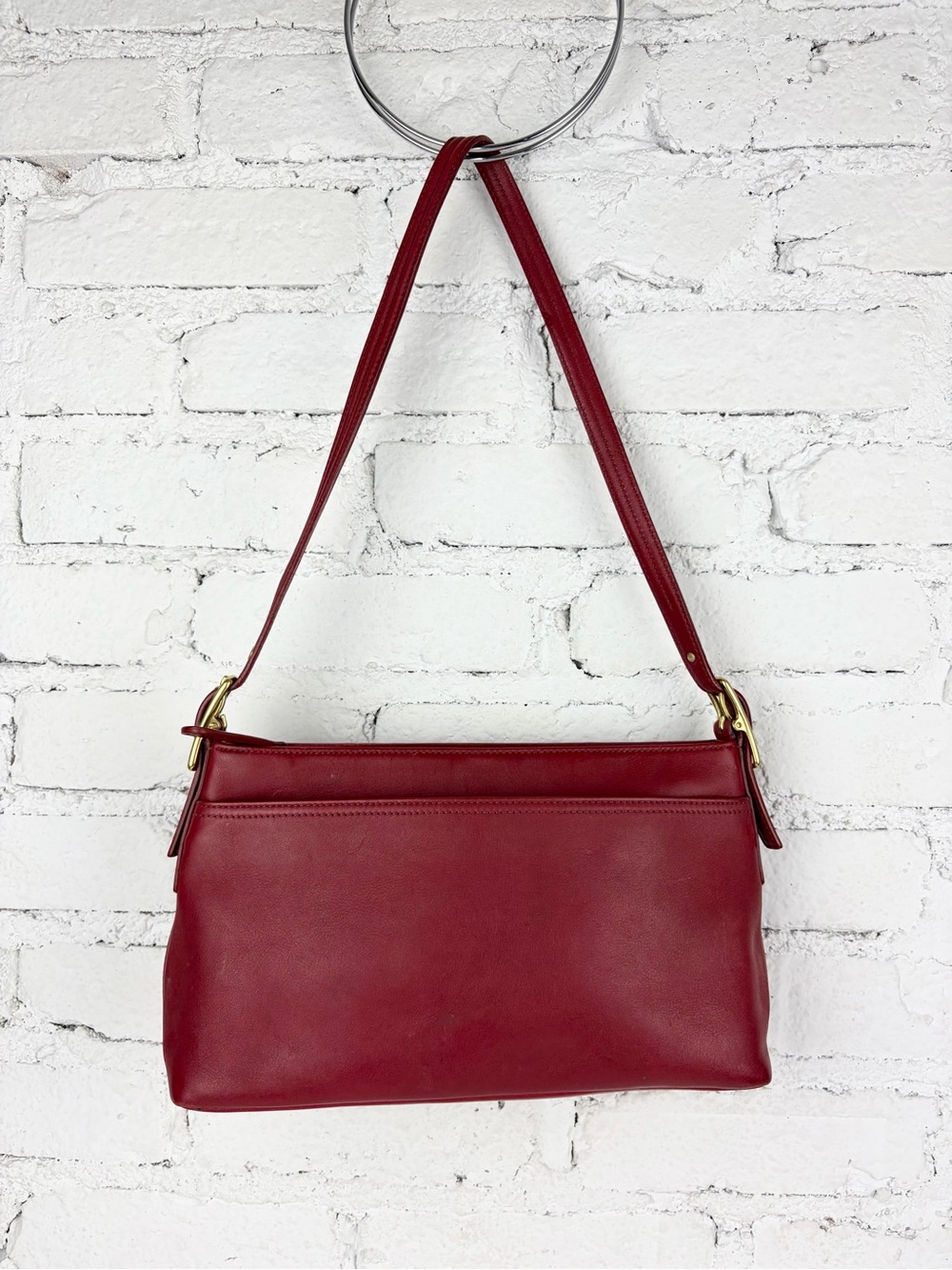 Coach Red Leather Shoulder Bag with Gold Hardware